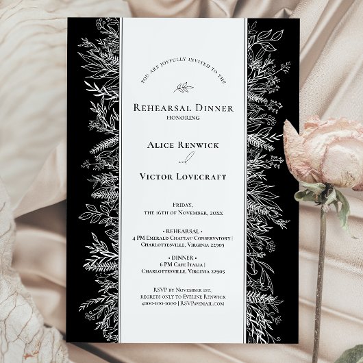 Zwart-wit groen bruiloft repetitie diner kaart