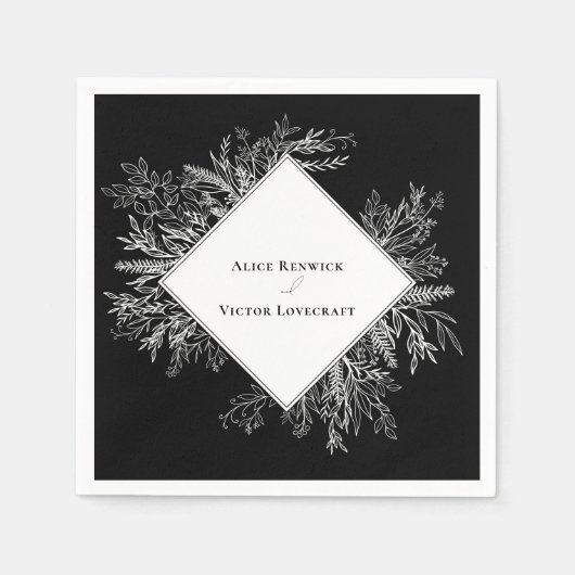 Zwart-wit groen bruiloft servet (Voorkant)