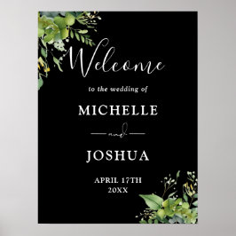 Zwart-wit groen bruiloft welkom teken poster