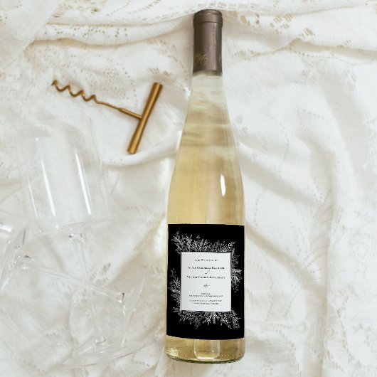 Zwart-wit groen bruiloft wijn etiket