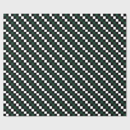Zwart Wit Groen Checkerboard Geruit Cadeaupapier (Vlak)