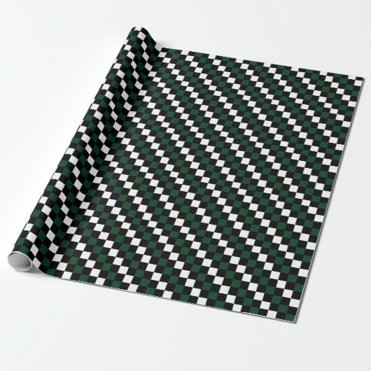 Zwart Wit Groen Checkerboard Geruit Cadeaupapier (Uitgerold)