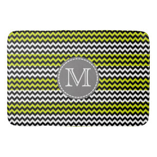 Zwart wit groen Chevron Zigzag Monogram Badmat