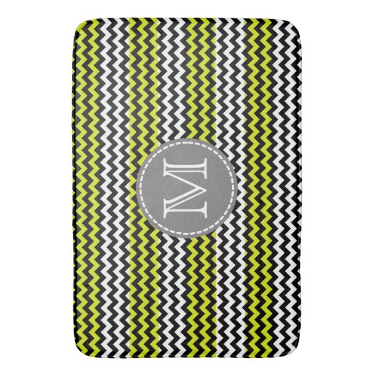 Zwart wit groen Chevron Zigzag Monogram Badmat (Voorkant Verticaal)