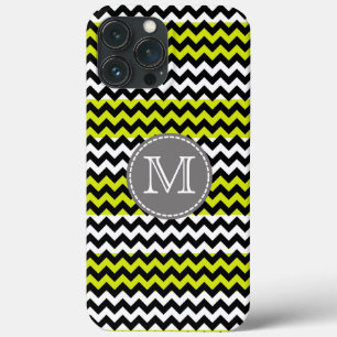 Zwart wit groen Chevron Zigzag Monogram Case-Mate iPhone Case