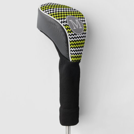 Zwart wit groen Chevron Zigzag Monogram Golfheadcover (Schuin)