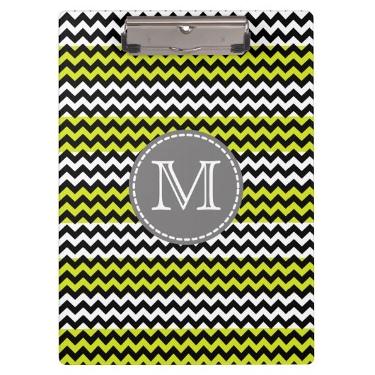 Zwart wit groen Chevron Zigzag Monogram Klembord (Voorkant)