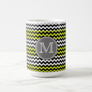 Zwart wit groen Chevron Zigzag Monogram Koffiemok