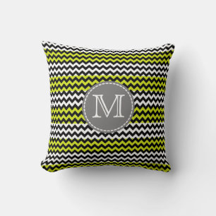 Zwart wit groen Chevron Zigzag Monogram Kussen