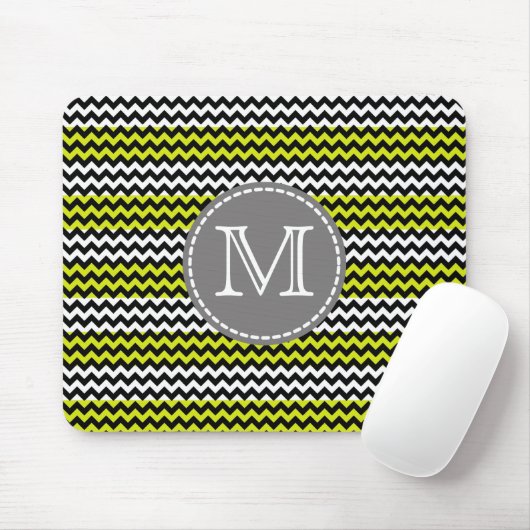 Zwart Wit Groen Chevron Zigzag Monogram Muismat (Met muis)