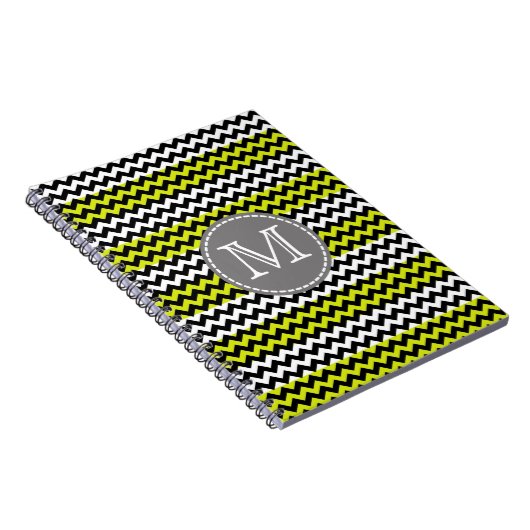 Zwart wit groen Chevron Zigzag Monogram Notitieboek (Rechterzijde)