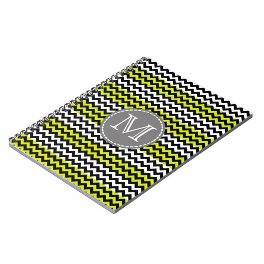 Zwart wit groen Chevron Zigzag Monogram Notitieboek (Linkerzijde)
