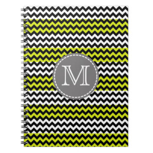 Zwart wit groen Chevron Zigzag Monogram Notitieboek