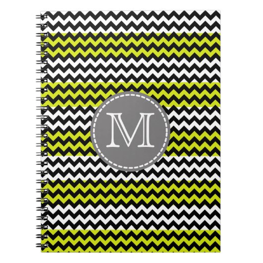 Zwart wit groen Chevron Zigzag Monogram Notitieboek (Voorkant)