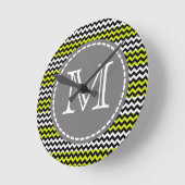 Zwart wit groen Chevron Zigzag Monogram Ronde Klok (Hoek)