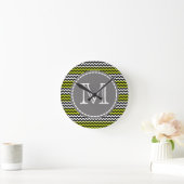 Zwart wit groen Chevron Zigzag Monogram Ronde Klok (Huis)