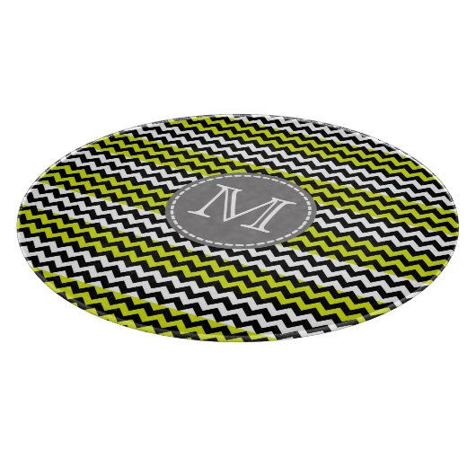 Zwart wit groen Chevron Zigzag Monogram Snijplank (Hoek)