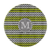 Zwart wit groen Chevron Zigzag Monogram Snijplank (Voorkant)