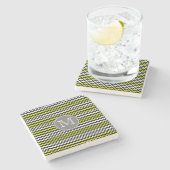 Zwart wit groen Chevron Zigzag Monogram Stenen Onderzetter (Zijkant)