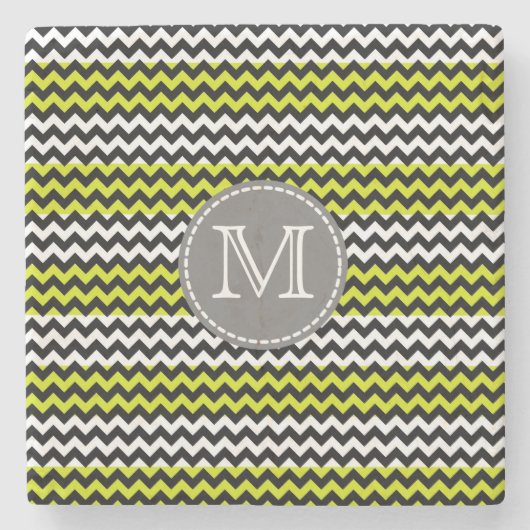 Zwart wit groen Chevron Zigzag Monogram Stenen Onderzetter (Voorkant)