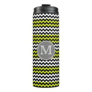 Zwart wit groen Chevron Zigzag Monogram Thermosbeker