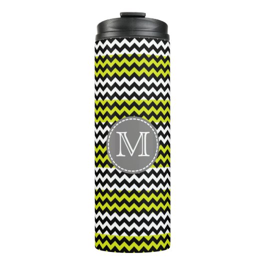 Zwart wit groen Chevron Zigzag Monogram Thermosbeker (Voorkant)