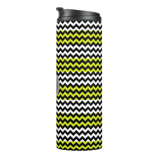 Zwart wit groen Chevron Zigzag Monogram Thermosbeker (Geroteerd rechts)