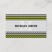 Zwart wit groen Chevron Zigzag Monogram Visitekaartje (Voorkant)