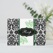 Zwart, Wit, Groen Damast Rol Huwelijksreactie Kaart (Staand voorkant)