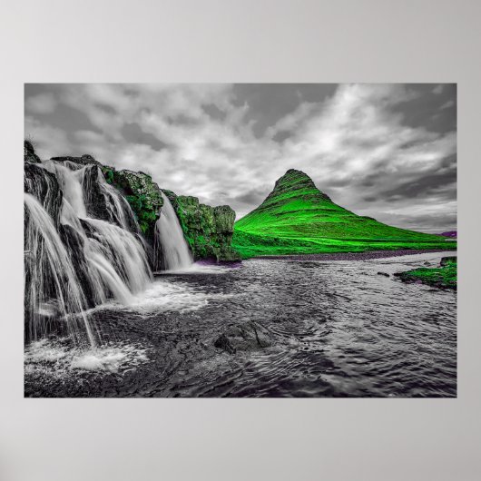 Zwart wit groen gebergte zwart-wit zwart-wit poster (Voorkant)