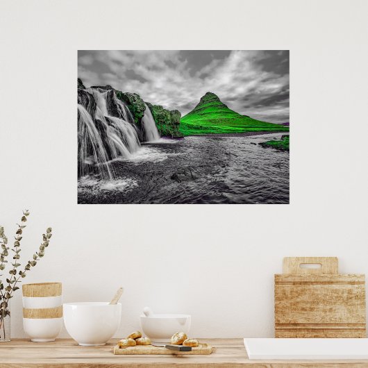 Zwart wit groen gebergte zwart-wit zwart-wit poster (Keuken)