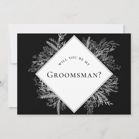 Zwart-wit groen Groomsman Voorstel Kaart (Voorkant)