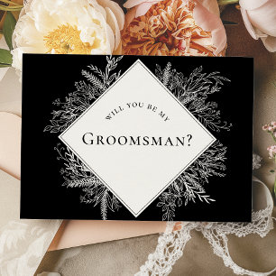 Zwart-wit groen Groomsman Voorstel Kaart