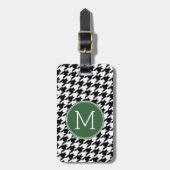 Zwart Wit Groen Houndstooth Patroon Monogram Bagagelabel (Voorkant verticaal)