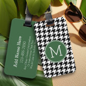 Zwart Wit Groen Houndstooth Patroon Monogram Bagagelabel