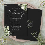 Zwart-wit groen laat monogram bruiloft kaart<br><div class="desc">Deze elegante botanische groenery verlaat de trouwuitnodiging kan gepersonaliseerd worden met je informatie in de chemische typografie met je monogram initialen aan de achterkant. Ontworpen door: Thisnotme©</div>