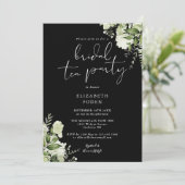 Zwart-wit groen Monogram Bruids Tea Party Kaart (Staand voorkant)