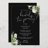 Zwart-wit groen Monogram Bruids Tea Party Kaart (Voorkant / Achterkant)