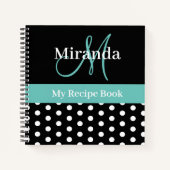 Zwart Wit Groen Monogram Polka Dot Recept Notitieboek (Voorkant)