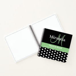 Zwart Wit Groen Monogram Polka Dots Schets Notitieboek