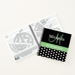 Zwart Wit Groen Monogram Script Polka Dot Recept Notitieboek