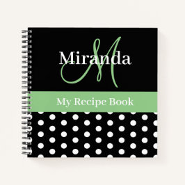 Zwart Wit Groen Monogram Script Polka Dot Recept Notitieboek