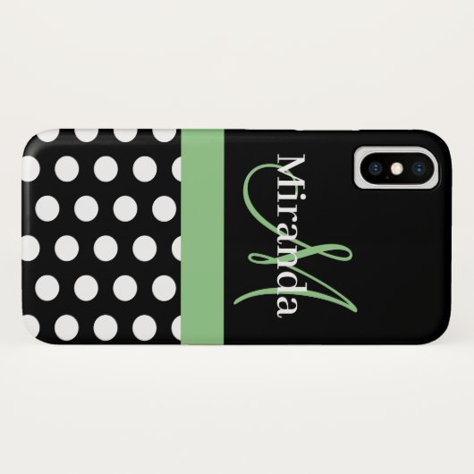 Zwart Wit Groen Monogram Script Polka Dots Case-Mate iPhone Case (Achterkant (horizontaal))