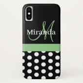 Zwart Wit Groen Monogram Script Polka Dots Case-Mate iPhone Case (Achterkant)