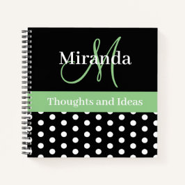 Zwart Wit Groen Monogram Script Polka Dots Notitieboek