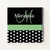 Zwart Wit Groen Monogram Script Polka Dots Notitieboek (Achterkant)