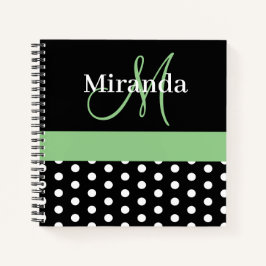 Zwart Wit Groen Monogram Script Polka Dots Notitieboek