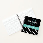 Zwart Wit Groen Monogram Script Polka Dots Notitieboek (Binnen)