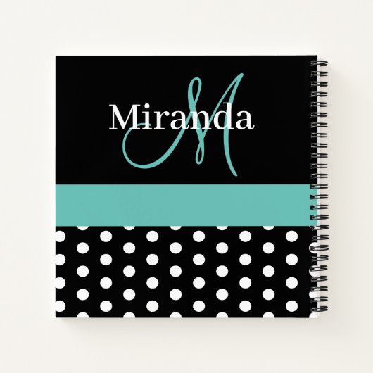 Zwart Wit Groen Monogram Script Polka Dots Notitieboek (Achterkant)