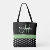 Zwart Wit Groen Monogram Script Polka Dots Tote Bag (Achterkant)